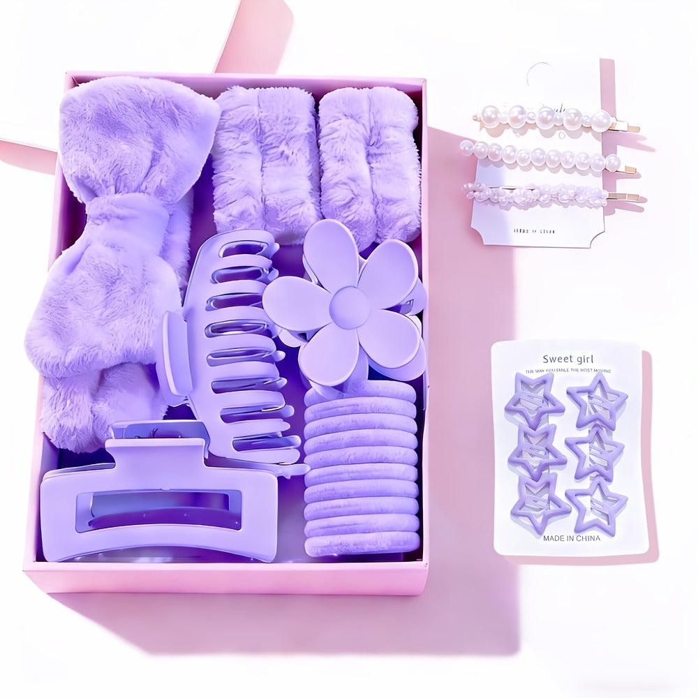 Hair Accessories Set with Headbands, Hair Clips, Hoops and Hair Rings, Bow and Elastic Styles, 14 Color Options