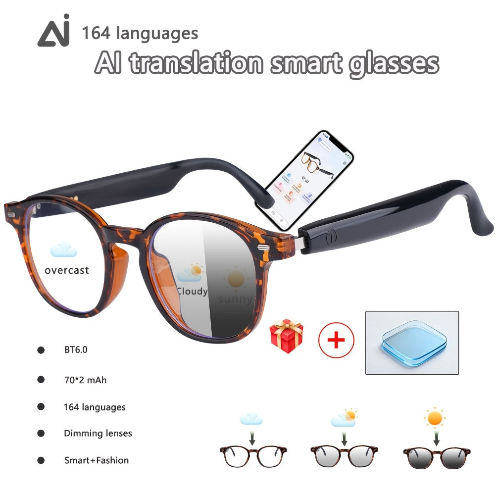 ChatGPT AI Translation Glasses with 160-Language Real-Time Translation, Photochromic Lenses, HiFi Audio & HD Calls – 19 Frame Styles, Unisex Smart Eyewear for Travel & Business