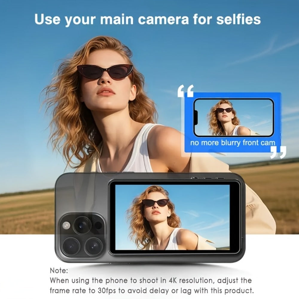 Magnetic Selfie Monitor Screen for Vlogging & Live Streaming – Rear-Facing Main Camera Display for iPhone & Android, High-Resolution Selfie Screen for TikTok, YouTube & Instagram Content Creation