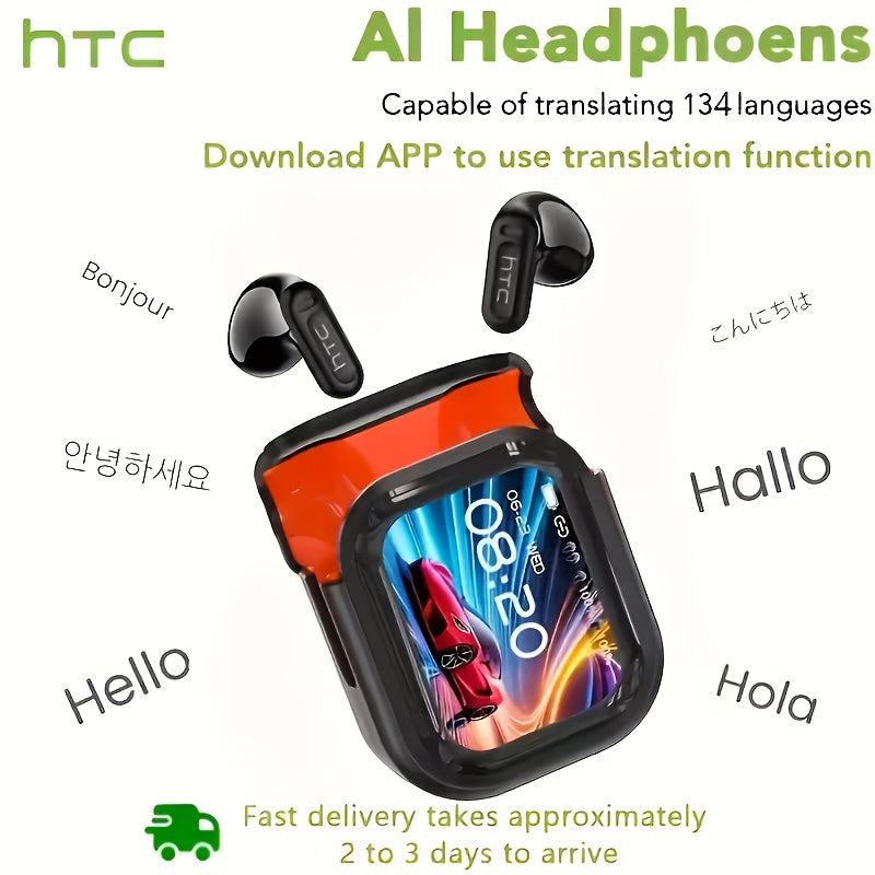 131 Language AI Translator Headset HTC NE20 Wireless 6.0 Smart LCD Touch Screen Gaming Mode Long Battery Life Compatible with PC Phone Tablet for Travel Business Gaming Everyday Use Lightweight