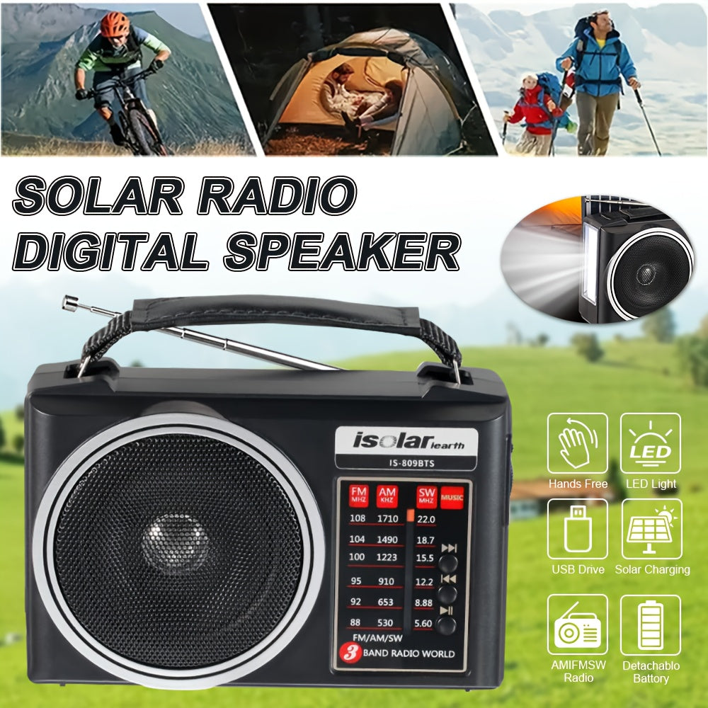 Solar Powered Portable AM/FM/SW Radio with MP3 Player, LED Display, USB Charging, One-Touch Recording & Ergonomic Handle, Multi-Band Digital Tuner for Camping Hiking Emergency Outdoor Use