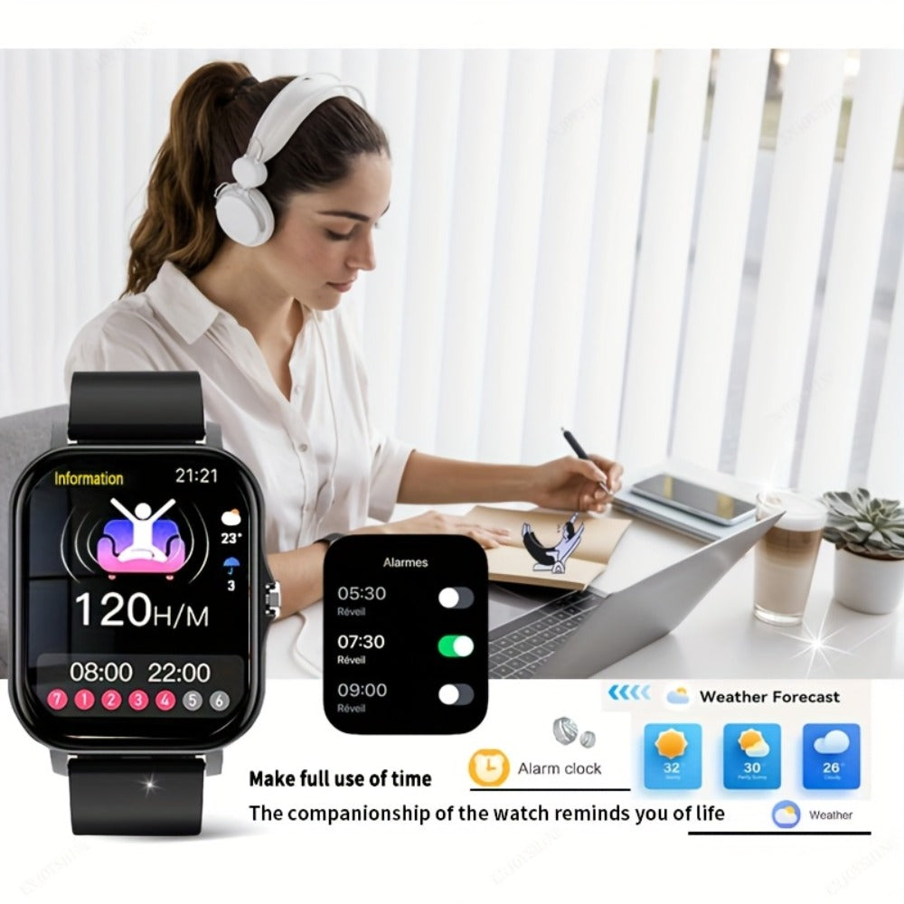Dual TPU Strap Fitness Smartwatch 1.83" Full Touch – Pedometer, Multi Sport Mode, Exercise Recording, Wireless Calling, USB Rechargeable – Outdoor Sports Watch Men Women Gold Black Silver Pink
