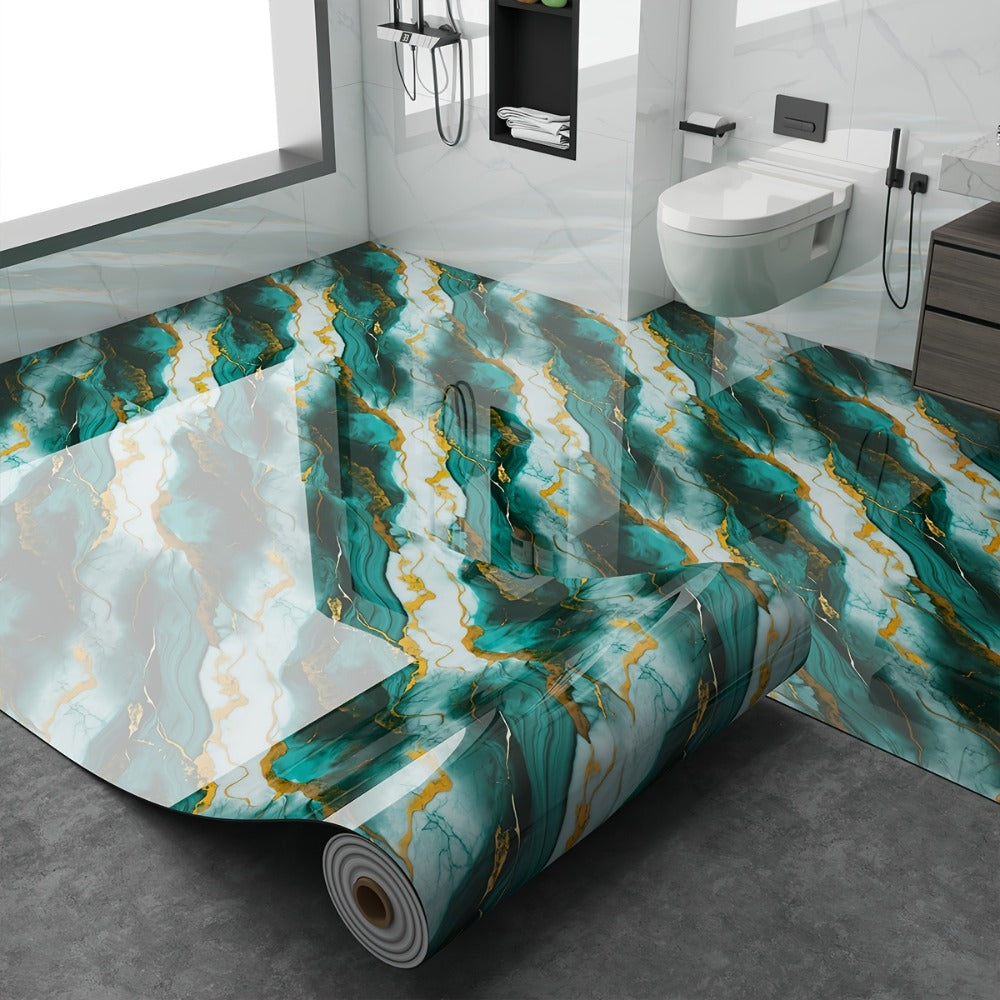 Peel and Stick Floor Tile Sticker 15.7"x118" Self-Adhesive Marble Pattern Vinyl Roll – 3mm Thick Removable Flooring for Kitchen Backsplash, Bathroom, Shower Room & Home Renovation