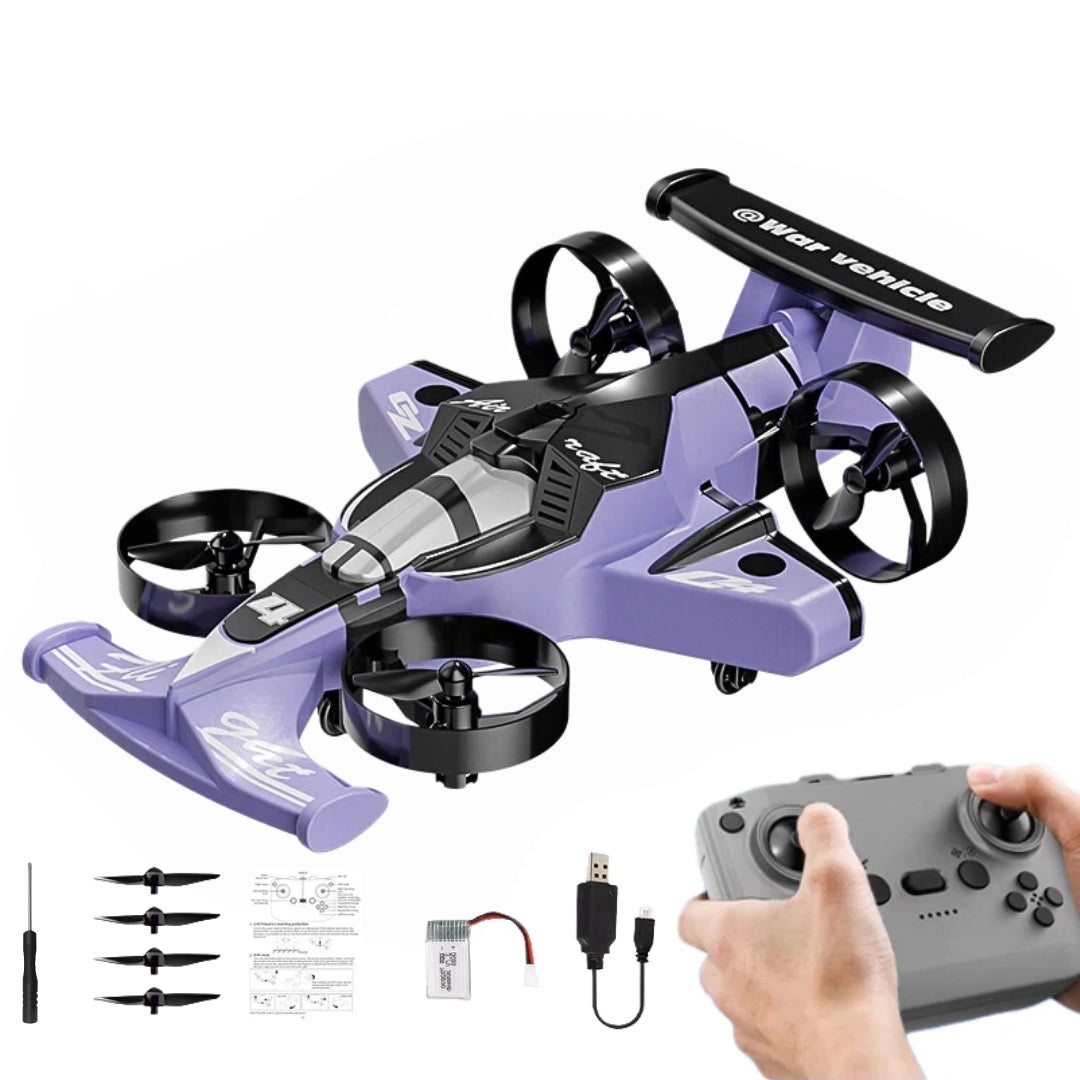 RC Flying Car Drone Combo for Kids – 2-in-1 Remote Control Racing Car & Quadcopter One-Key Takeoff 360° Aerial Flips Stable Hover Durable Foam Body Indoor Outdoor Gift for Boys Girls Age 6+ Red White Purple