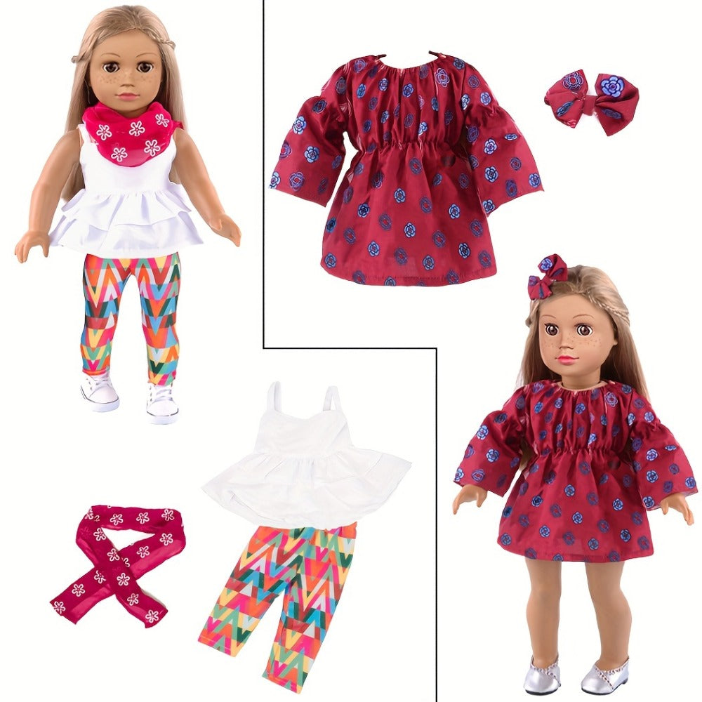 10-Outfit Clothes Set for 18-Inch Dolls with Easy On-and-Off Closures