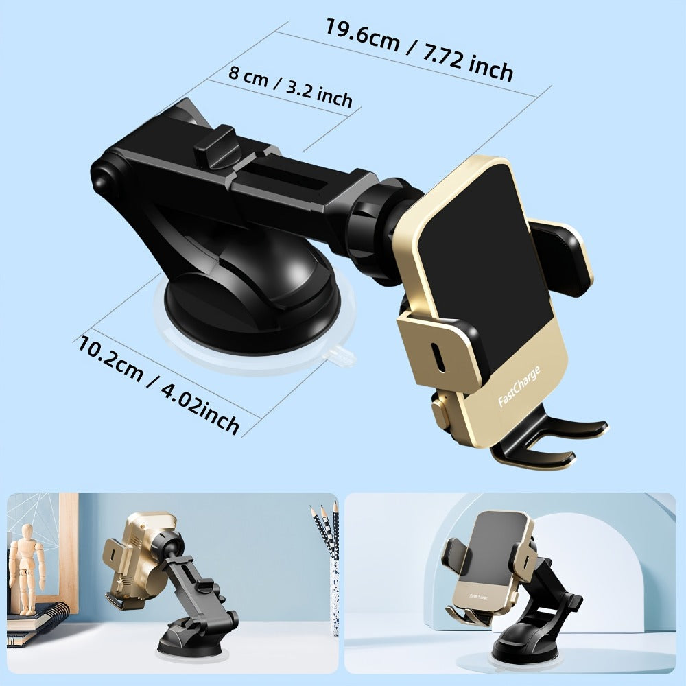 Wireless Car Charger Mount 15W Auto-Clamping – Fast Charge Phone Holder for iPhone 17 16 15 14 13 12 Pro Max, Samsung Galaxy S24 S23 S22 S21 S10 & All Qi Phones | USB-C Dashboard & Vent Mount