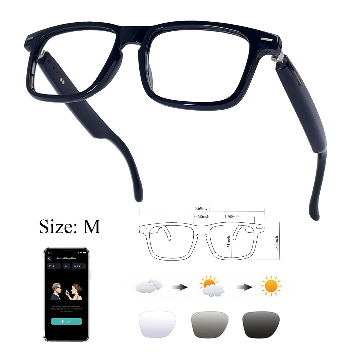 AI Smart Glasses with Real-Time Translation for 160+ Languages, ChatGPT Voice Assistant, HD Calls & Hi-Fi Music – Open-Ear Audio Glasses for Men & Women