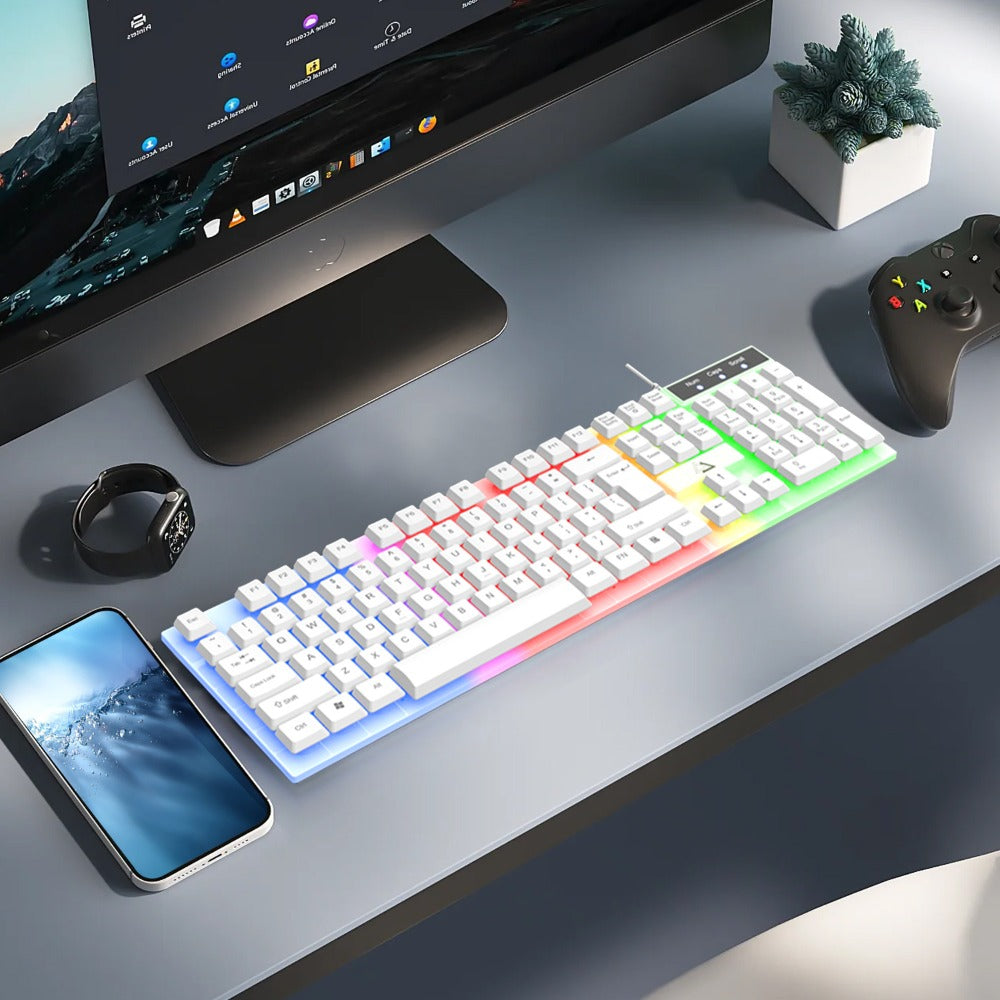 Wired USB RGB Gaming Keyboard and Mouse Combo 104 Keys Backlit Mechanical Feel 1000 DPI Optical Mouse for PC Desktop Laptop Windows Mac Linux Gamer Black White