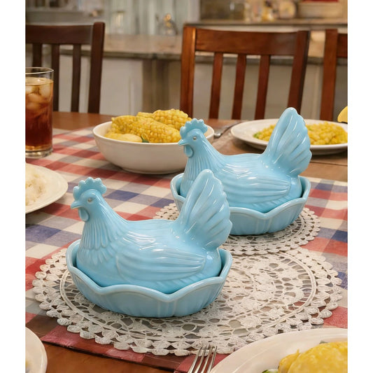 Glass Hen on Nest Candy Jar, Embossed Covered Dish in 5 Colors