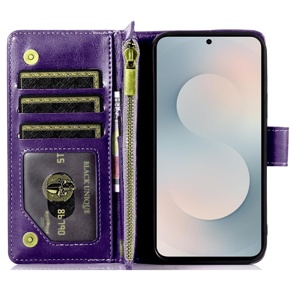 Wallet Case for Samsung Galaxy S25 FE – Luxury Leather Zipper Card Holder ID Window Money Pocket Folio Flip Cover, Slim Protective Phone Case with Card Slots for Galaxy S25 FE Women Men
