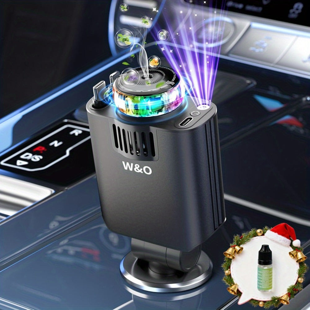 Car Charger with Perfume 3-in-1 Fast Charging AromaRelax Starlight Projector Retractable Cable USB-C & Lightning for iPhone 16 15 14 13 12, Samsung Galaxy Android – Blue Red, Flower Heart Shangri-la Cologne Styles