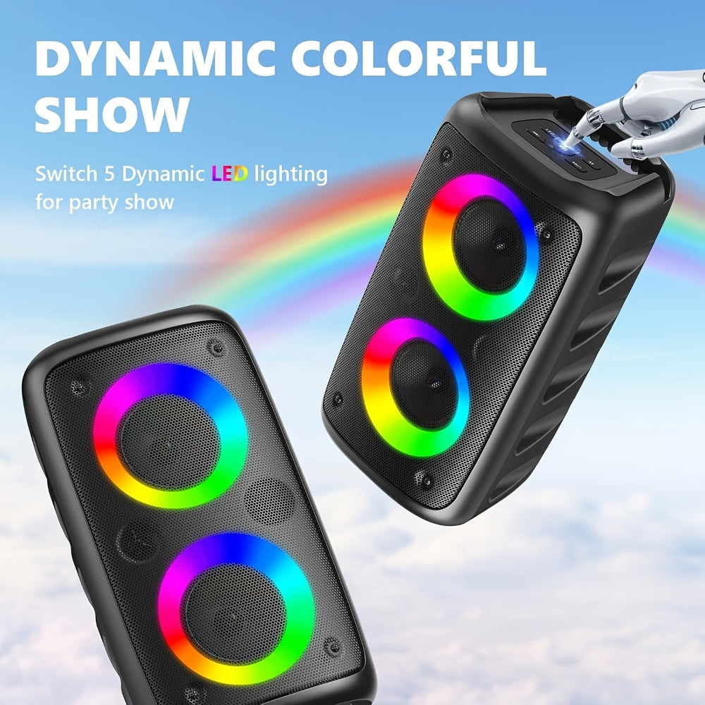 Karaoke Machine with LED Lights Bluetooth Speaker PA System – Portable Adult Singing Speaker with Wired Microphone or Wired + Wireless Mic, Supports TF Card, USB, AUX Input, TWS Connection