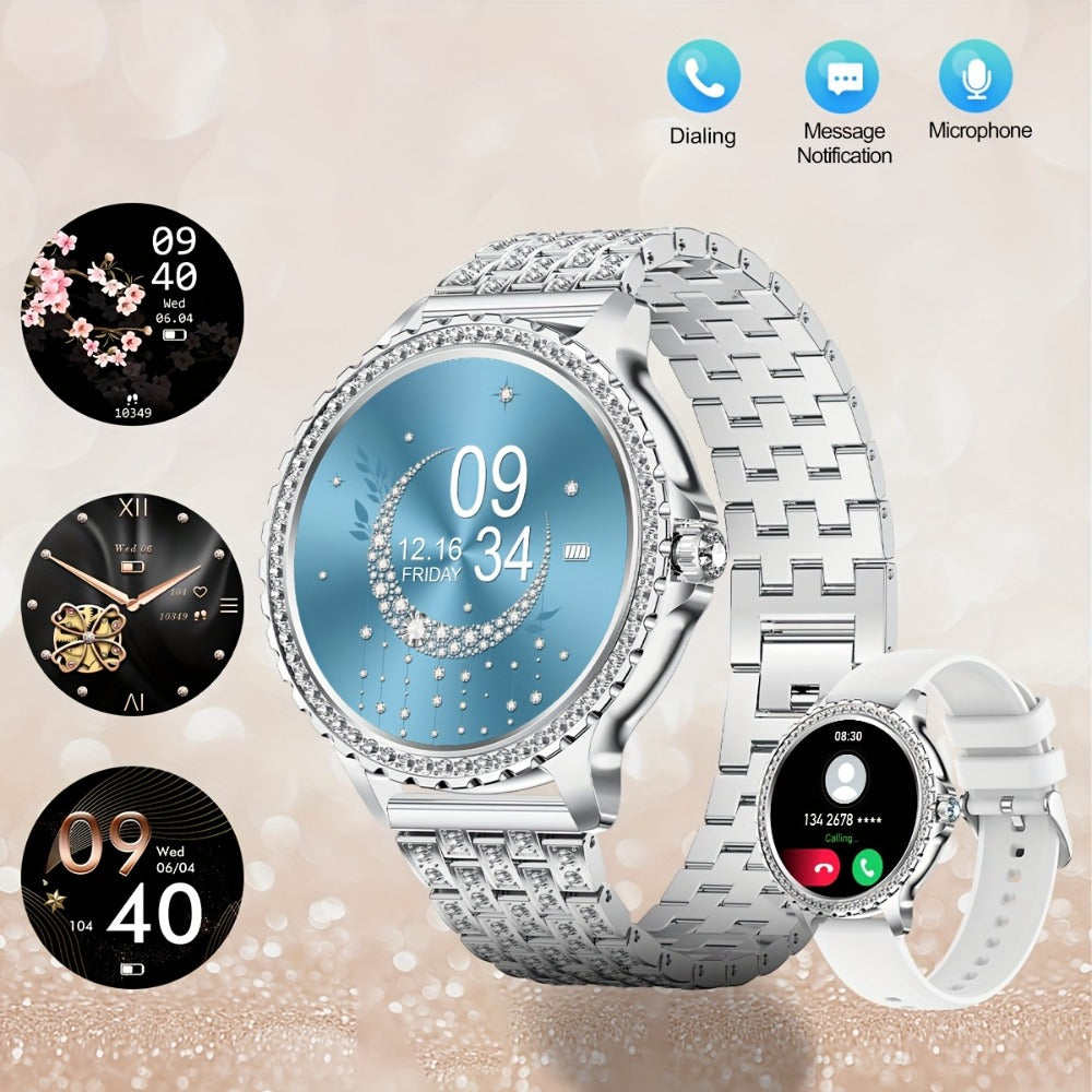 Elegant Smartwatch for Women Exclusive Watch Dials – 1.32" HD Screen Wireless Calling Fitness Tracker 20 Sports Modes Compatible with iPhone Android Gold Silver Black Gift for Her