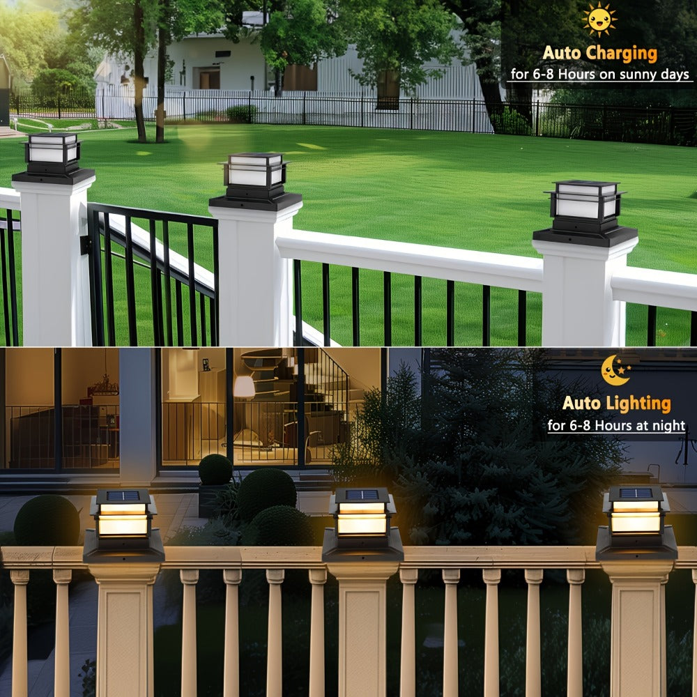 Solar Post Cap Lights for Fence Deck 6 Pack - Outdoor Bright LED Waterproof Auto Dusk to Dawn for Garden Porch Patio Stair Railing Newel Post Driveway Pillar Decoration