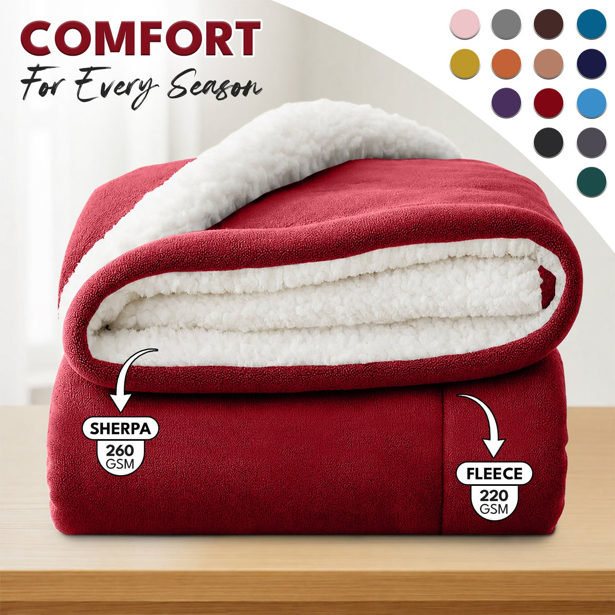 Sherpa Flannel Blanket – Double-Layer Ultra Soft Warm Throw for Bed, Sofa & Bedroom Decor, Better Sleep, 14 Colors, 3 Sizes