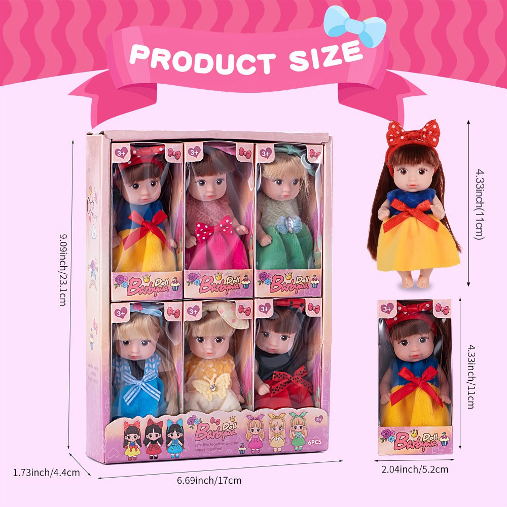 4-Inch Mini Fashion Dolls 6-Pack with Stylable Hair and Rotating Limbs