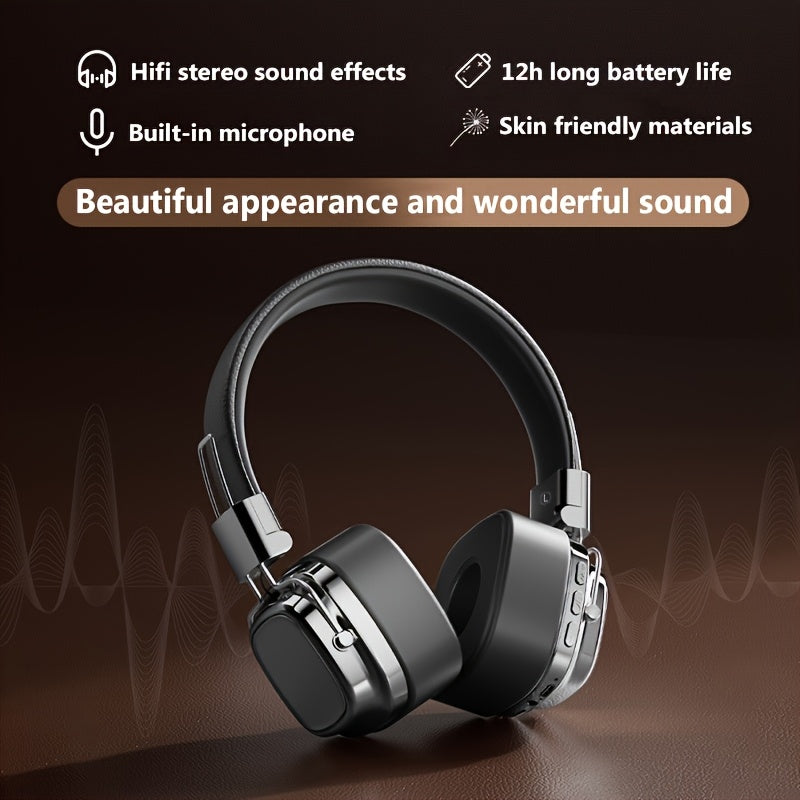 Fast Charge 20H Over-Ear Bluetooth Headphones Deep Bass HD Stereo Built-in Mic Type-C BT 5.2 Wireless Headset for Adults School Travel Music Black Brown