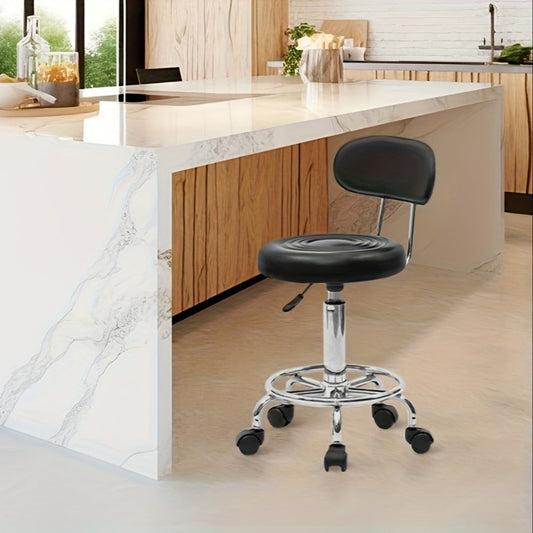 Salon Stool with Backrest, Round Padded Seat and 18.9–22.8 in Adjustable Height