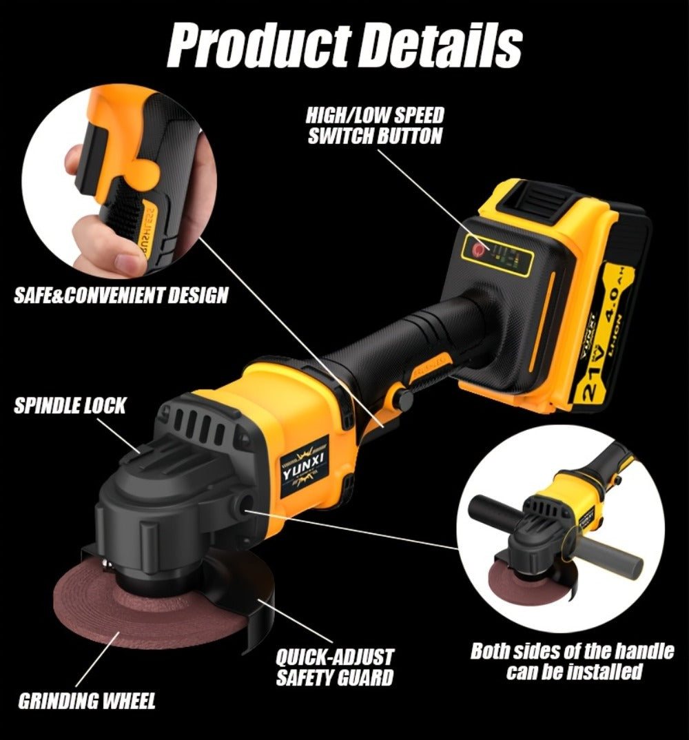 Rechargeable Angle Grinder Cordless Lithium Battery Polishing Rust Removal Tool Lightweight Handheld Grinder for Men Women