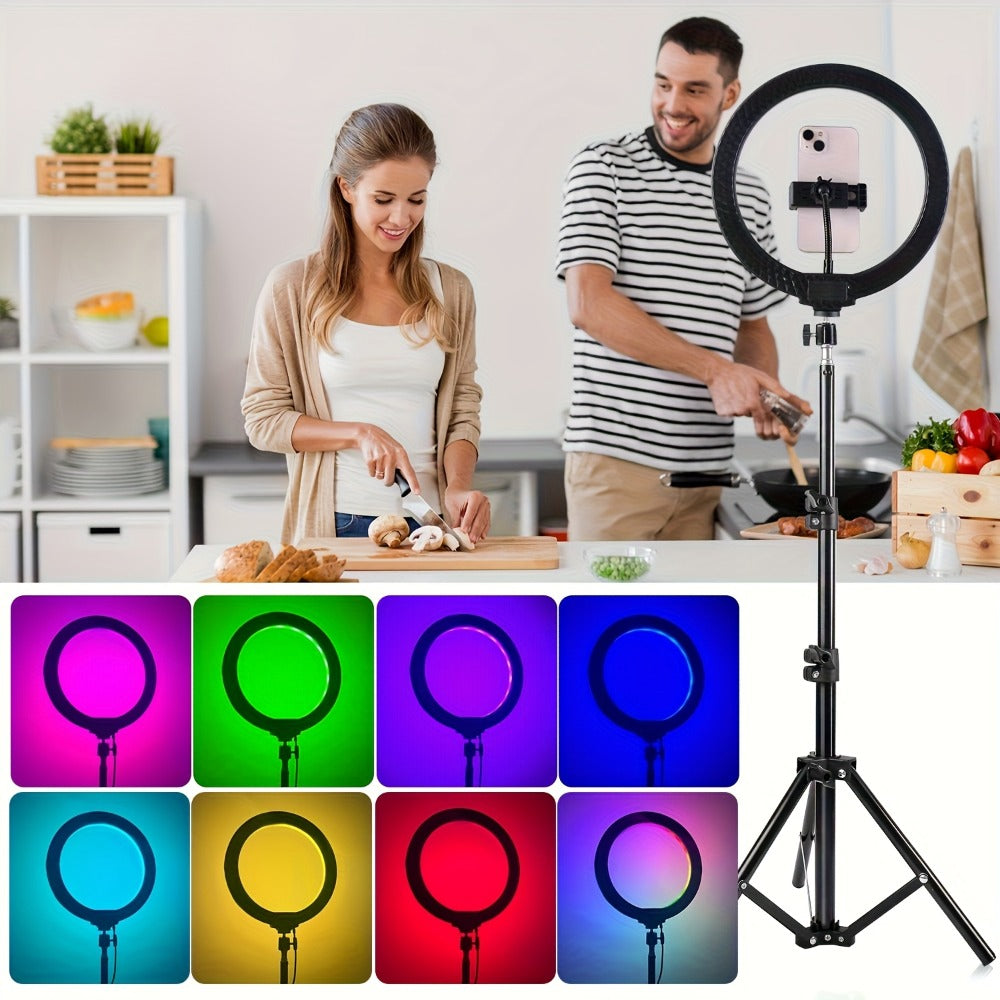 Selfie Ring Light Desk 12 Inch with Phone Holder 360 Rotating Pan Head Desk Tripod 17 RGB Lighting Modes for iPhone Android TikTok YouTube Makeup Video Calls