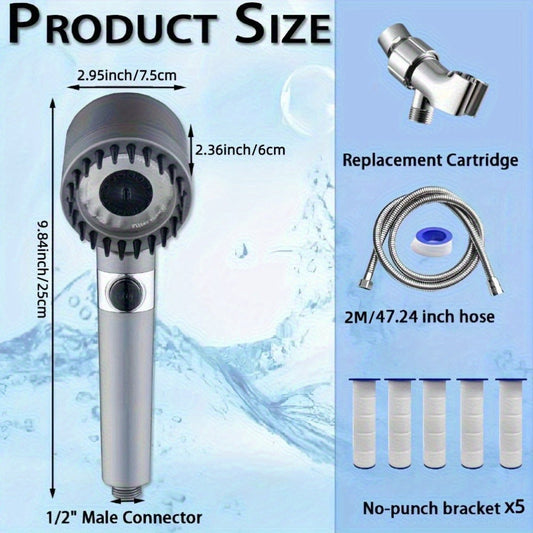 Filtered Handheld Shower Head with 4 Spray Modes, ON/OFF Switch & Hose