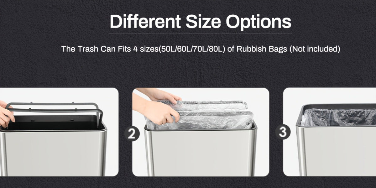 Touchless Trash Can with Motion Sensor 18.5 Gallon 60L – Soft-Close Lid | Brushed Stainless Steel | Bag Holder | Low Battery Alert | Hands-Free Smart Garbage Bin for Kitchen Office Bedroom RV