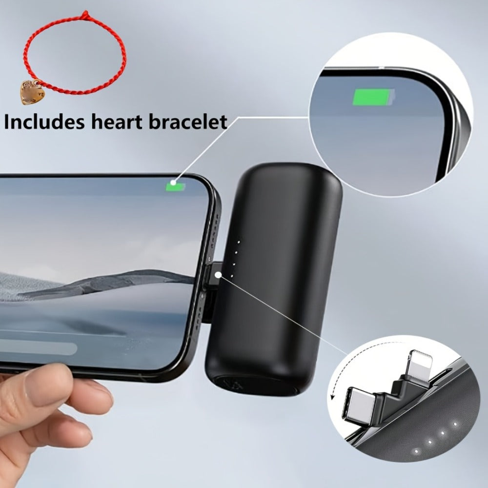 5000mAh Portable Charger with Built-In 2-in-1 Lightning & USB-C Connector - Slim Mini Power Bank 18.5W Fast Charging Compatible with iPhone 17 16 15 14 13 12 11 Samsung Android