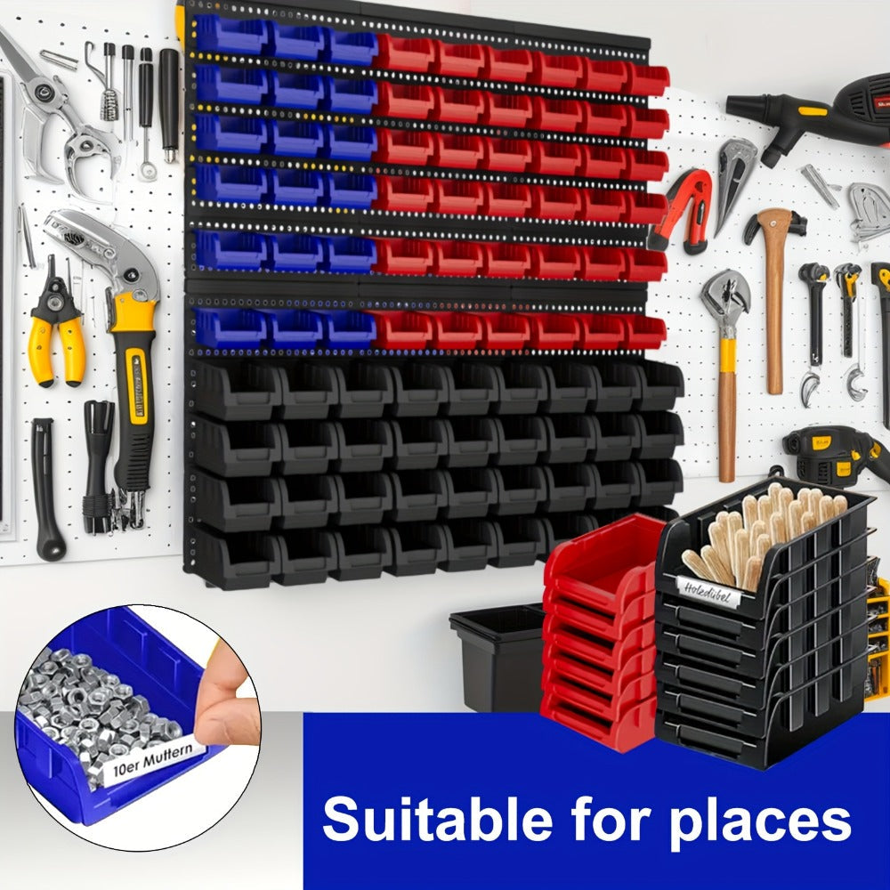 Wall Mounted Storage Bin Rack System – Heavy Duty Small Parts Organizer for Screws, Nuts, Bolts & Nails | Stackable Garage Workshop Tool Storage Rack | 30/60/90 Bins Hardware Organizer