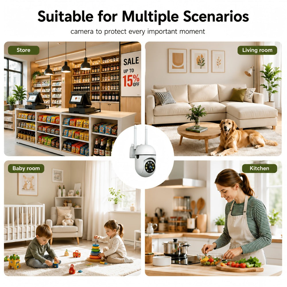 4-Pack Indoor Security Camera 5GHz WiFi 3MP 360° Pan Tilt Zoom, AI Motion Detection & Auto-Tracking, Color Night Vision, Two-Way Audio, Cloud & SD Storage – Plug-In Pet Baby Family Home Monitor System