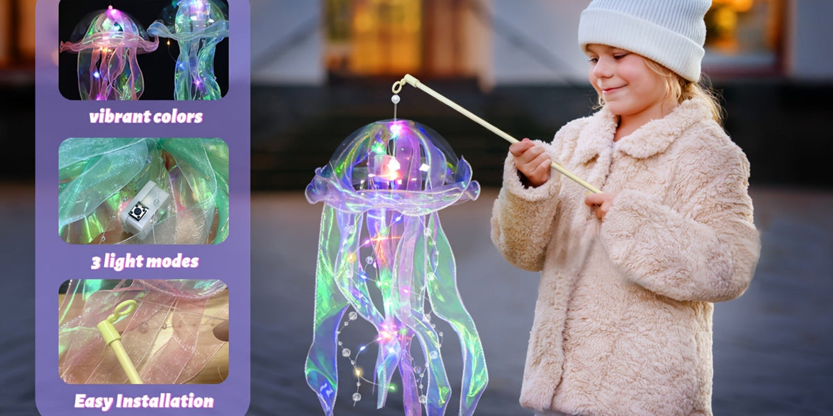 Jellyfish Lantern Party Decorations 5 Pack – Colorful Translucent Ribbon Hanging Lights for Halloween Christmas Wedding Birthday, Indoor Outdoor Festive Event Decor (Crystal Ribbon / Set)