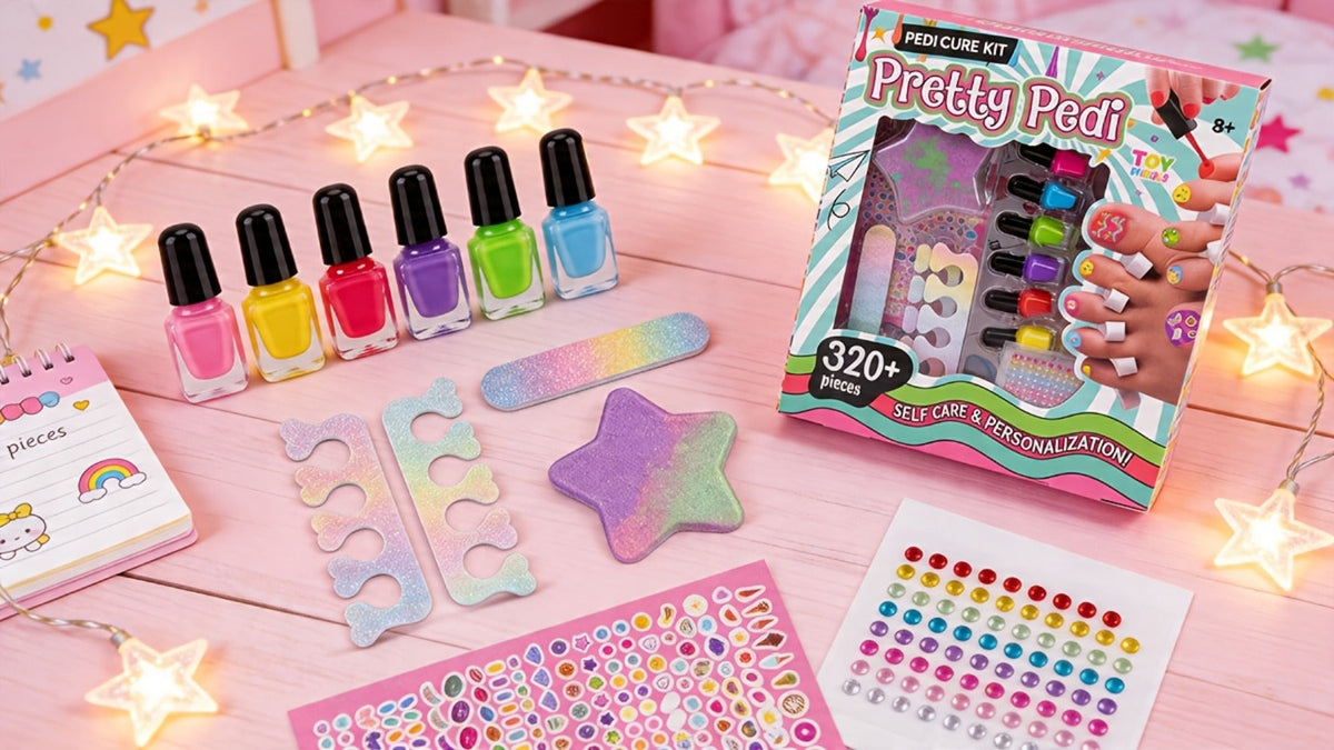 Pedicure Pretend Play Spa Set with 320+ Pieces, Nail Stickers & Polish