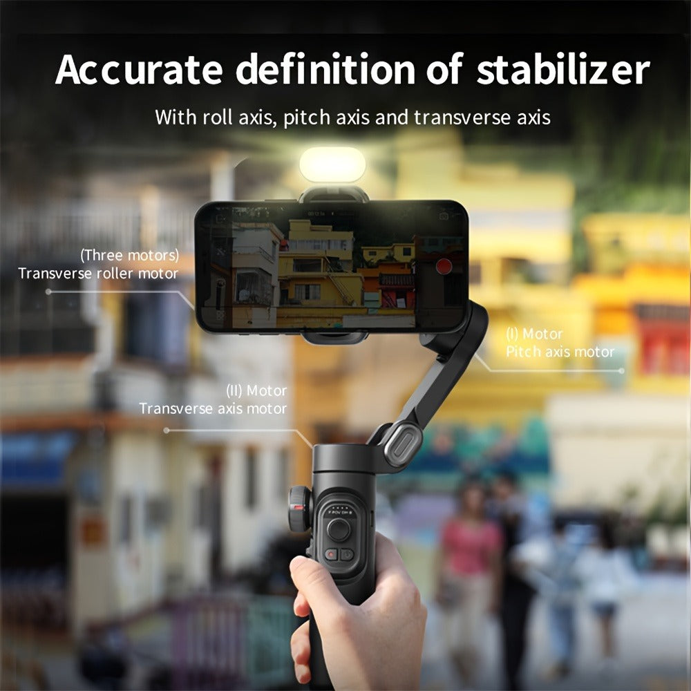 AOCHUAN Smart XE 3-Axis Phone Gimbal Stabilizer with AI Face Tracking & RGB Fill Light – Foldable Handheld Stabilizer, 360° Rotation, 2550mAh Battery, Anti-Shake for Vlogging, Live Streaming & Filming