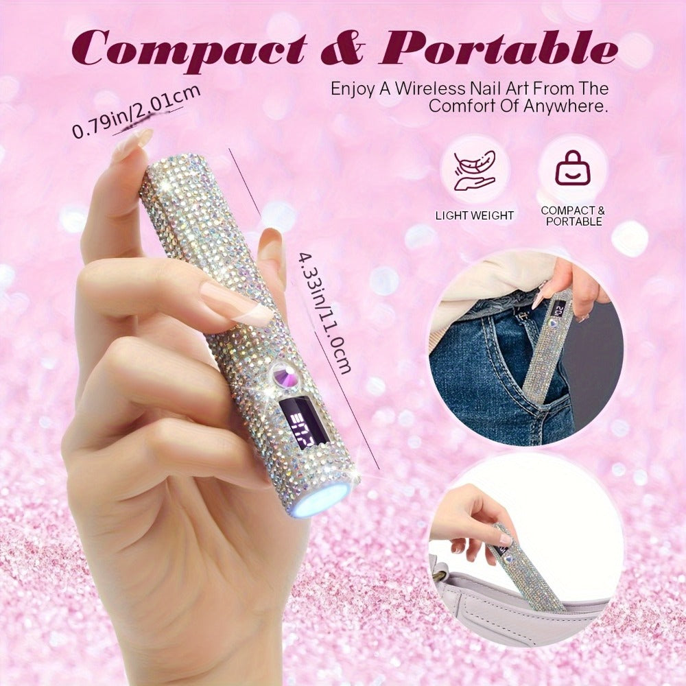 Rechargeable Single Finger LED Nail Lamp UV Gel Curing Light 365nm 405nm Dual Wavelength Rhinestone Flashlight Design 40-Min Runtime Digital Display Portable Travel DIY Manicure Tool