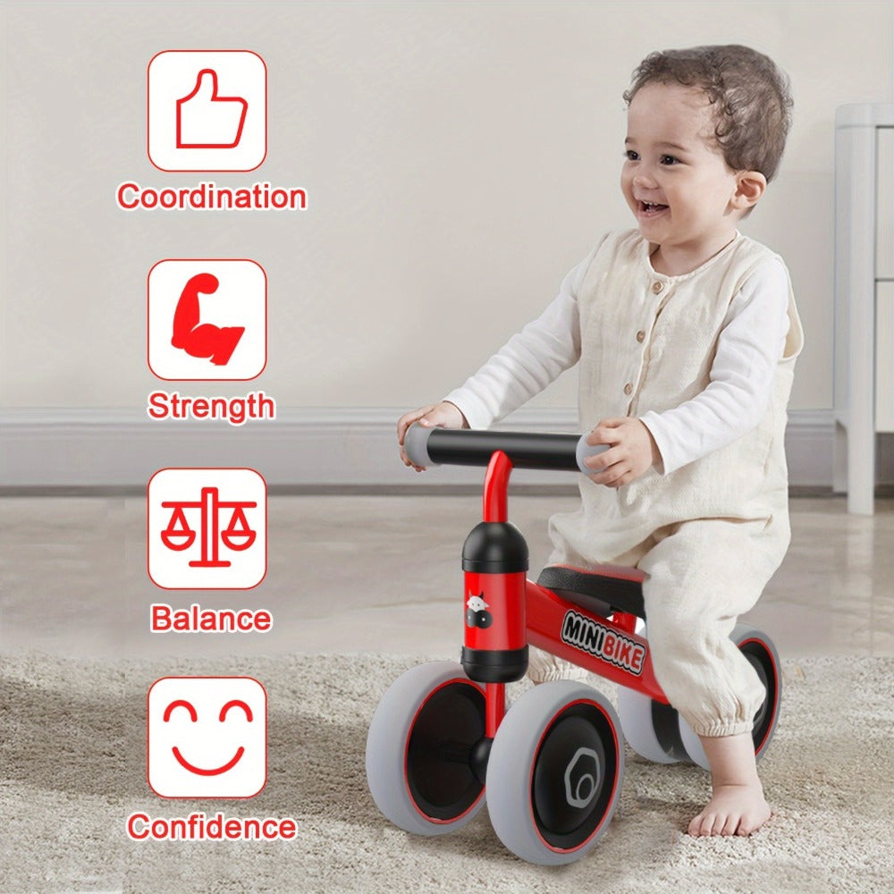 Four-Wheel Toddler Balance Bike with No Pedals and Color Options