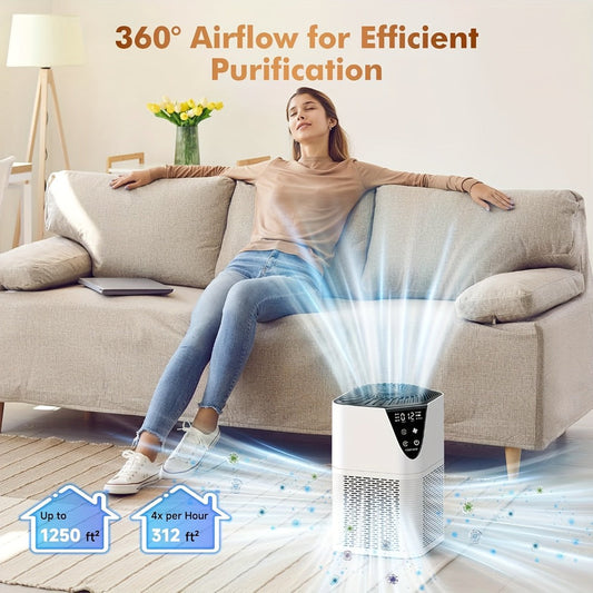 HEPA Air Purifier with 3-Stage Filtration, Air Quality Monitor and Aromatherapy, Gray