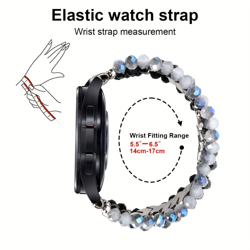 Beaded Watch Band for Samsung Galaxy Watch 4 5 Active 2 Classic 5 Pro 40mm 44mm 42mm 46mm 45mm 20mm Handcrafted Arrow Design Elastic Bracelet Replacement Strap Women Pink Silver Gold