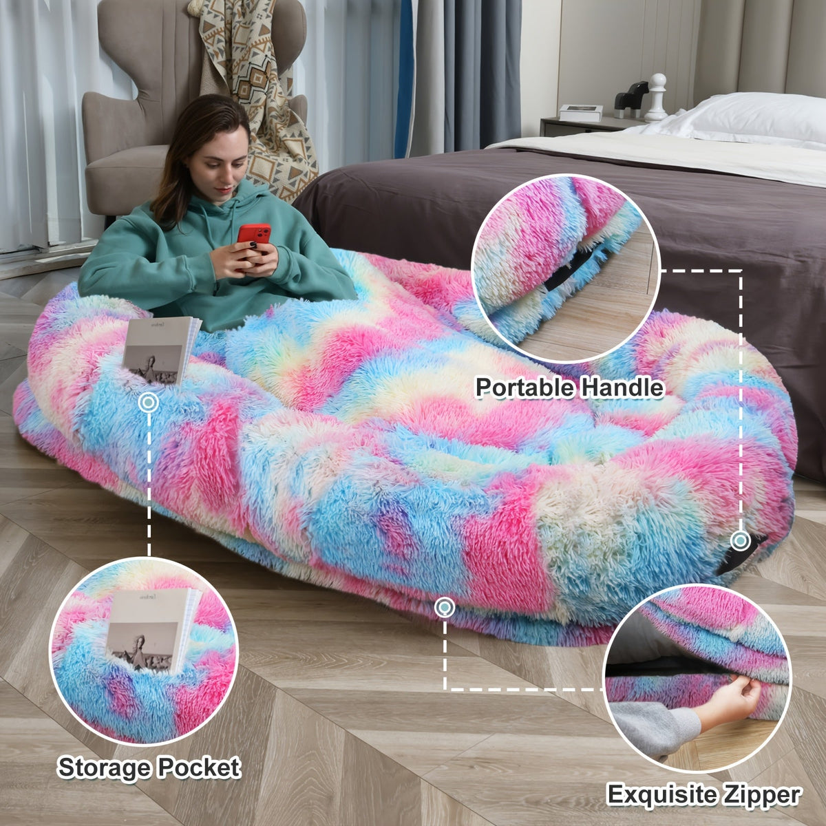 Human Dog Bed with Washable Faux Fur Cover in Two Size Options for People and Pets