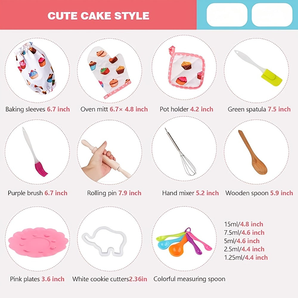 Kids Pretend Baking Set, 24-Piece Chef Hat and Apron with Play Accessories