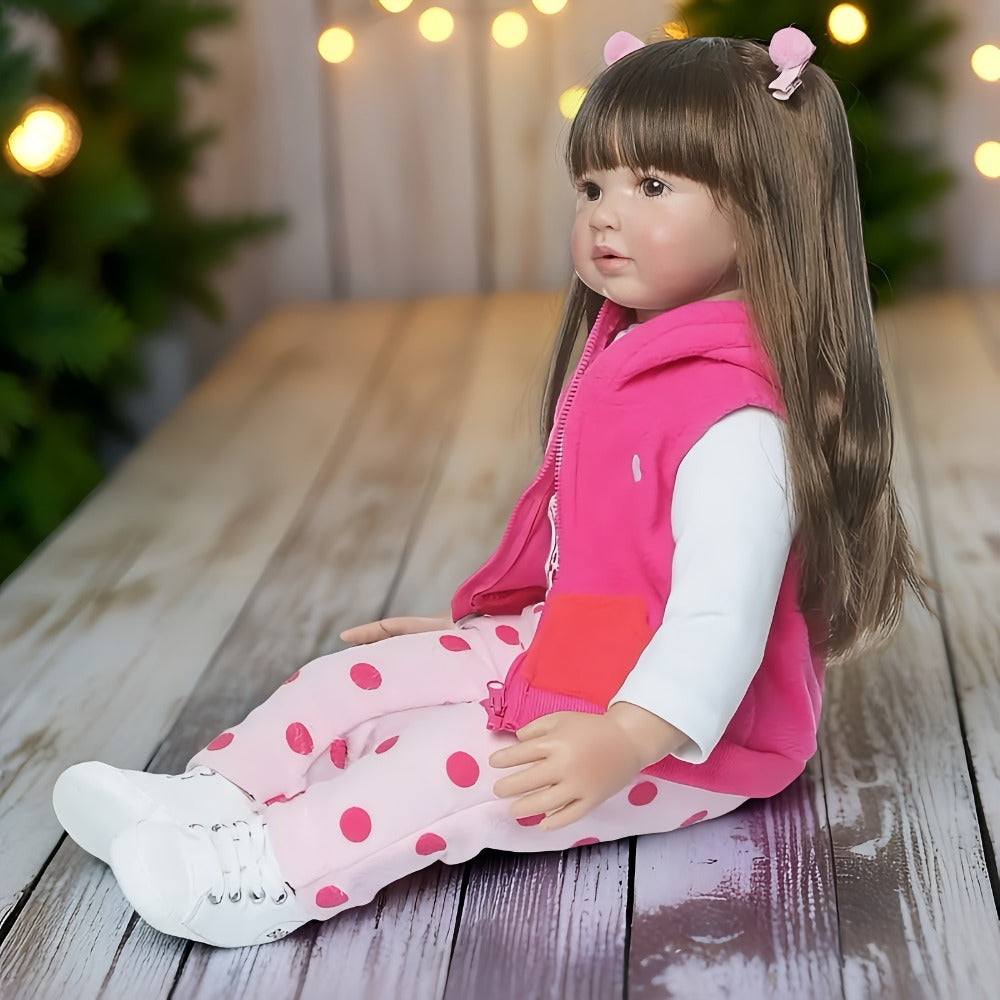 24-Inch Reborn Baby Doll with Dark Hair, Open Eyes & Cloth Body