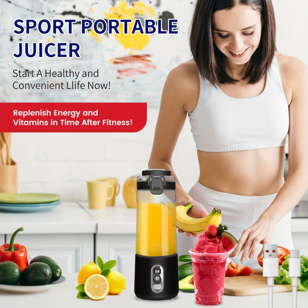 Portable Smoothie Blender USB-C Fast Charge 6-Blade Stainless Steel – Digital Timer Battery Display High-Speed Ice Crush No-Spill Lid | Protein Shake Gym Travel Blender in Black Pink White
