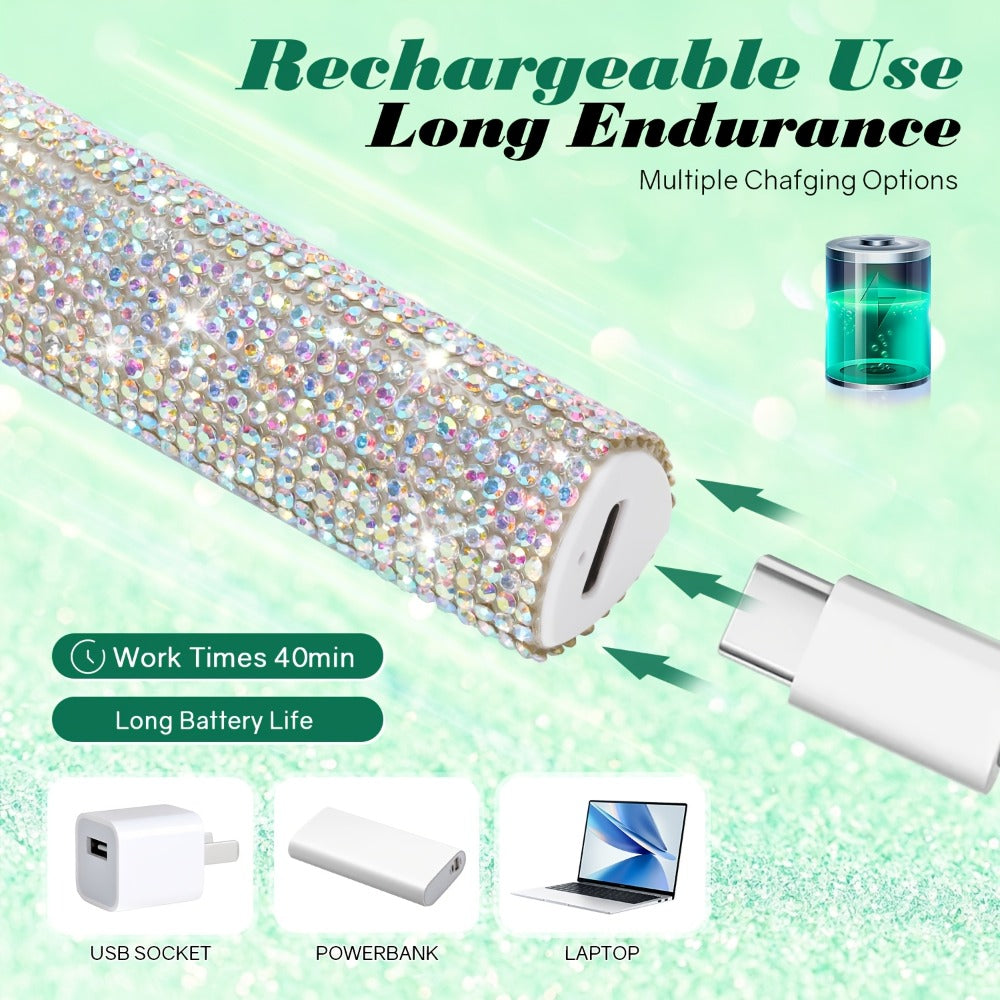 Handheld LED Nail Lamp USB Rechargeable with LCD Display Quick-Dry Gel Polish Curer - Portable Nail Dryer for Fingers & Toes Home Salon Manicure Pedicure, Silvery Diamond Design for Nail Techs & DIYers