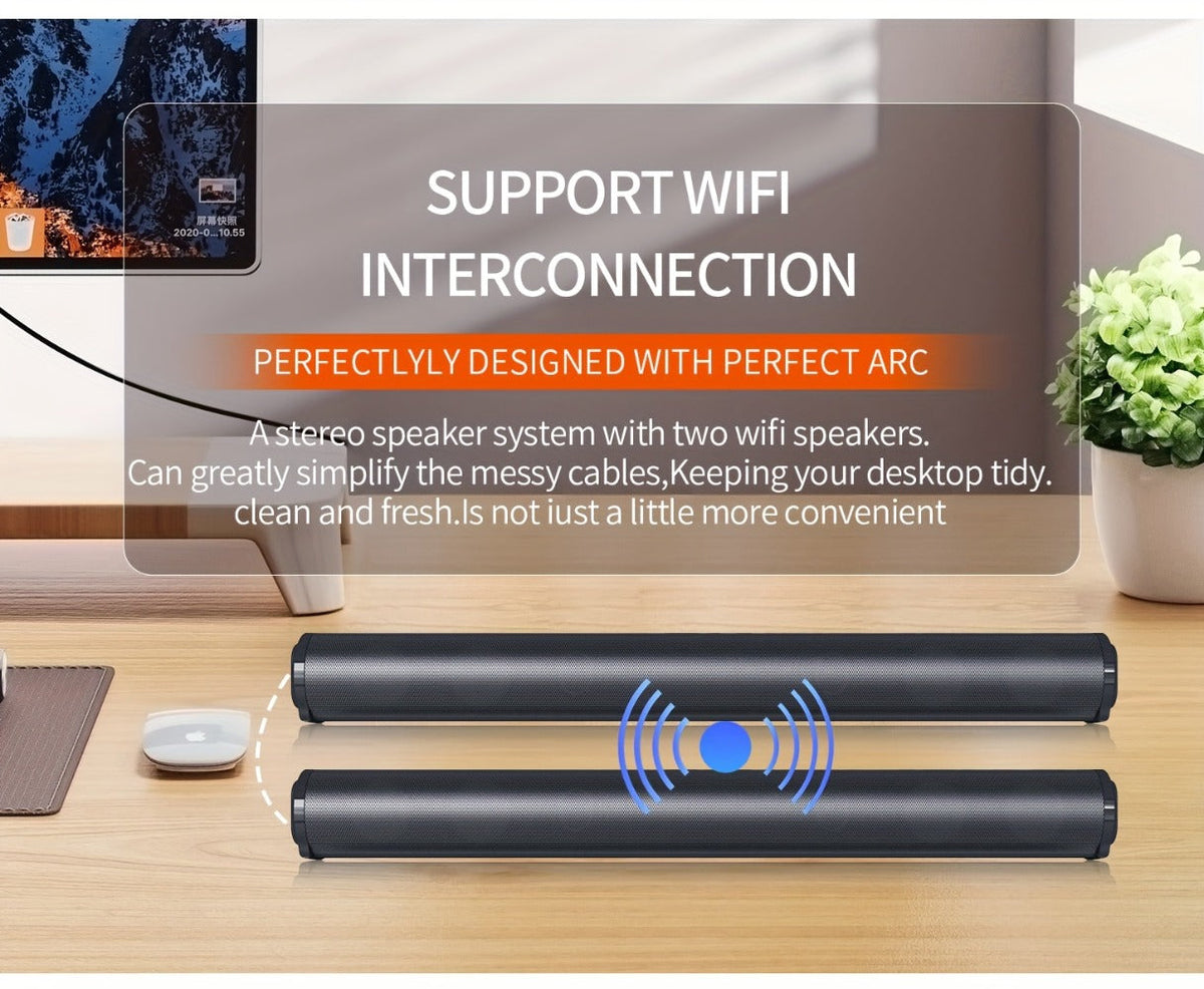 4D Echo Pearl Hi-Fi Soundbar with Subwoofer – Surround Sound Speaker System for TV, Computer & Laptop, Infrared Remote Control, Wired & Wireless, Portable Home Theater Soundbar