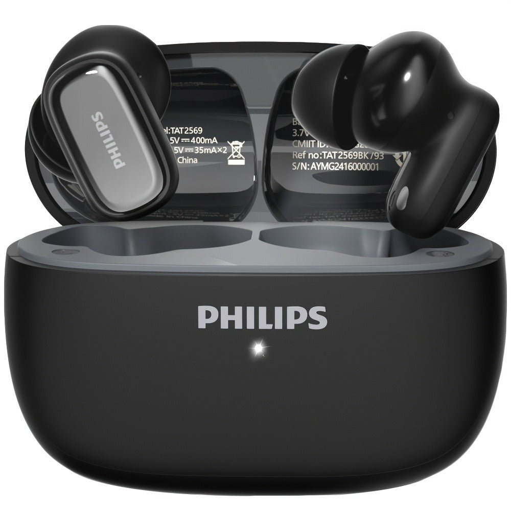 Philips TAT2569 Active Noise Reduction Wireless Earbuds, Dual Beamforming Mics 18H Playtime Bluetooth 5.4, Touch Control Secure Sport Fit Type-C Charging, Compatible with iPhone Android, Gift for Men Women
