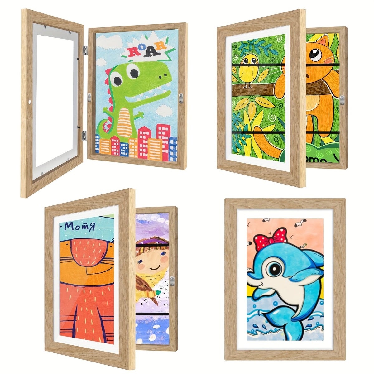 Kids Artwork Frame Front Opening Changeable 8.5x11 Children Art Display Picture Frame Holds 100+ Pieces for Drawing Crafts Photos 2 Pack 4 Pack Wood White