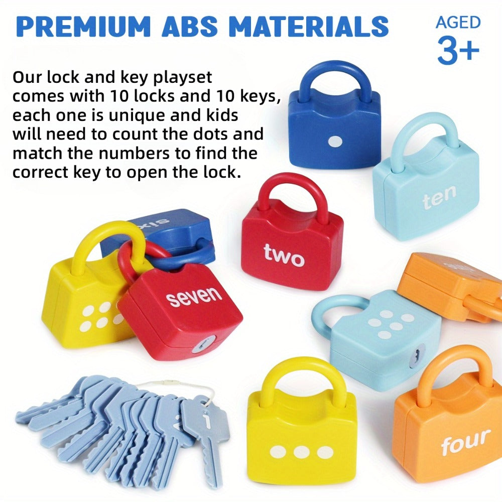 Preschool Math Lock and Key Counting Toy 10 Sets — Number Recognition Manipulative for Kids Ages 3-5, Color-Coded Kindergarten Math Activity, Montessori Hands-On Learning Toy, Birthday Christmas Gift