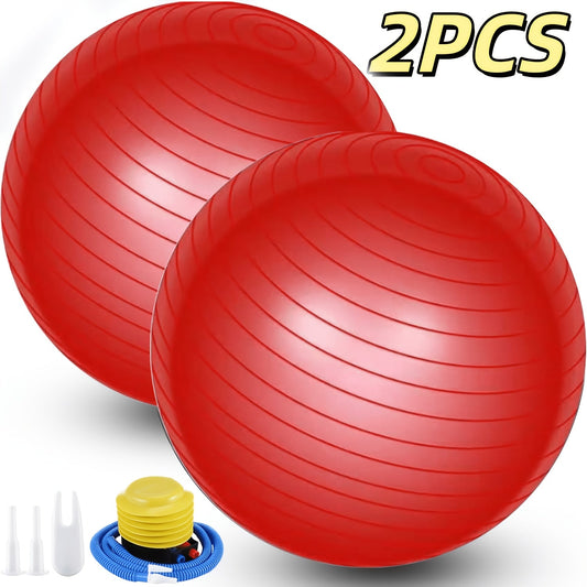 Exercise Ball 2-Pack, 25-Inch Red Stability Balls for Yoga and Home Workouts