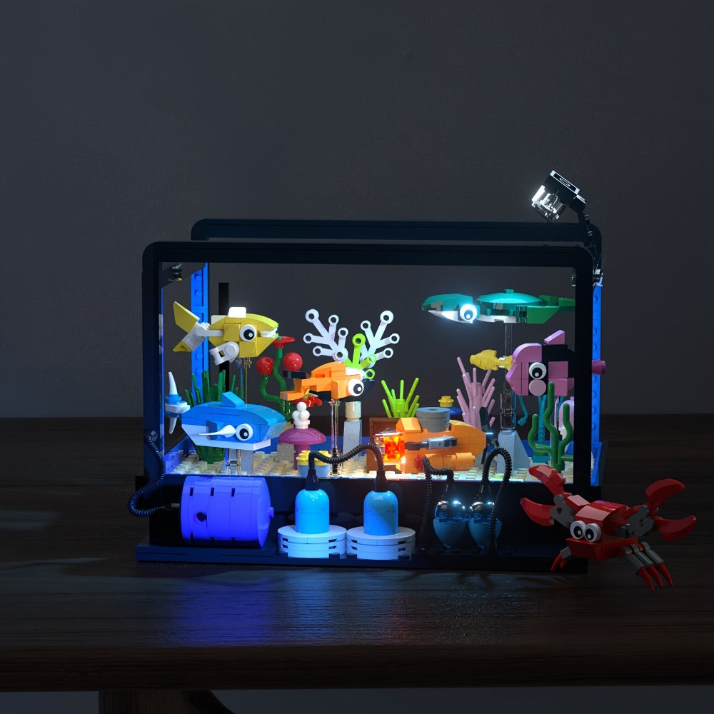Ocean Fish Tank Building Set, 501 Pieces, LED Aquarium Model LC8059