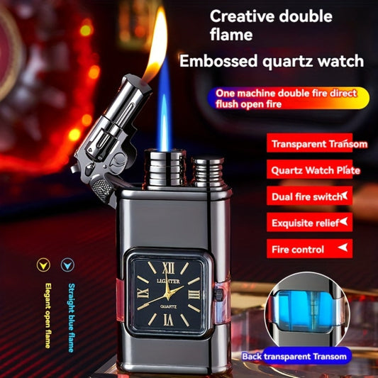 Retro Metal Lighter with Dual Flame Options, Dragon or Gun-Type Design