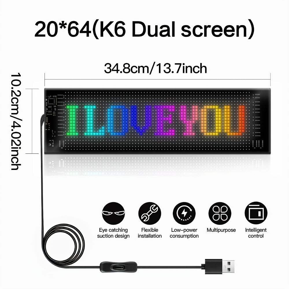 Programmable RGB LED Pixel Display Panel App Controlled – Music Sync DIY Text Animations Flexible Ultra-Thin Screen for Game Room Home Theater Car Dashboard Store Window Decor – 16x32 16x96 20x64