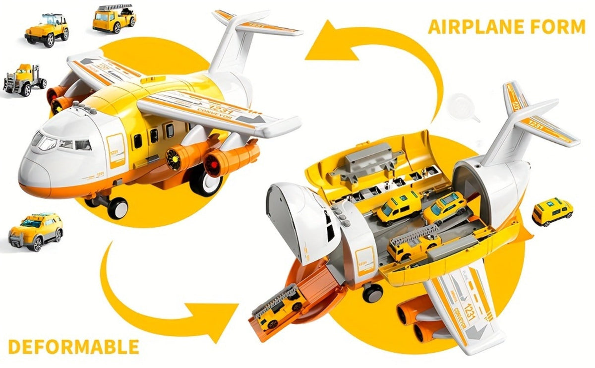 Transport Cargo Airplane Toy for Kids – Jumbo Plane with 10 Mini Cars & Spray Mist